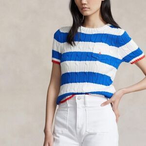 NWT Polo Ralph Lauren
Stripe Cable Cotton Short-Sleeve Sweater-PP14